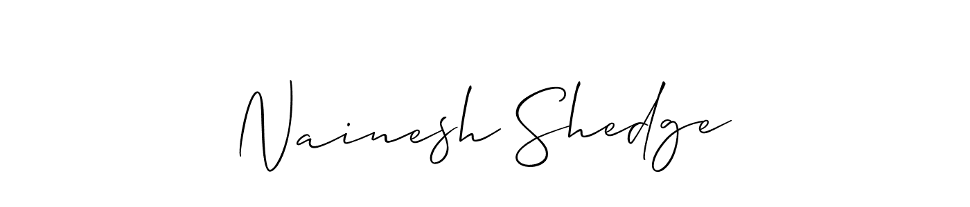 Allison_Script is a professional signature style that is perfect for those who want to add a touch of class to their signature. It is also a great choice for those who want to make their signature more unique. Get Nainesh Shedge name to fancy signature for free. Nainesh Shedge signature style 2 images and pictures png