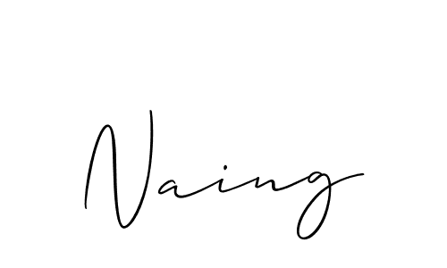 Use a signature maker to create a handwritten signature online. With this signature software, you can design (Allison_Script) your own signature for name Naing. Naing signature style 2 images and pictures png