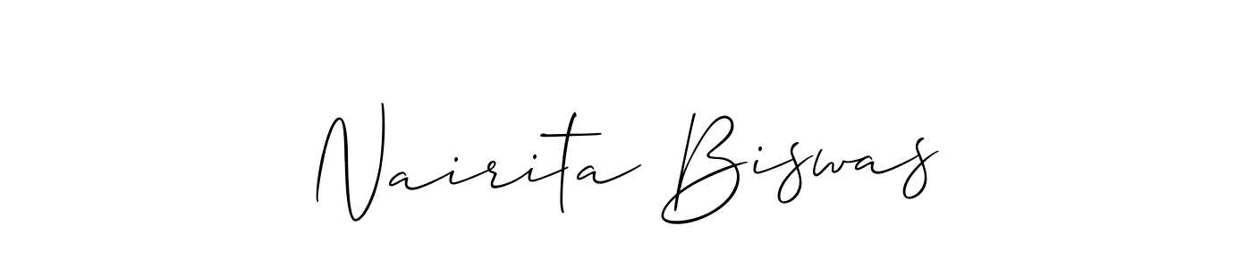 The best way (Allison_Script) to make a short signature is to pick only two or three words in your name. The name Nairita Biswas include a total of six letters. For converting this name. Nairita Biswas signature style 2 images and pictures png
