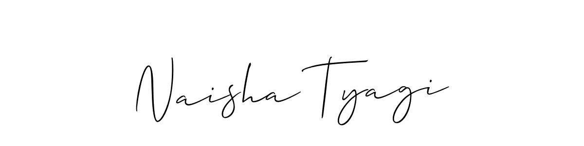 The best way (Allison_Script) to make a short signature is to pick only two or three words in your name. The name Naisha Tyagi include a total of six letters. For converting this name. Naisha Tyagi signature style 2 images and pictures png