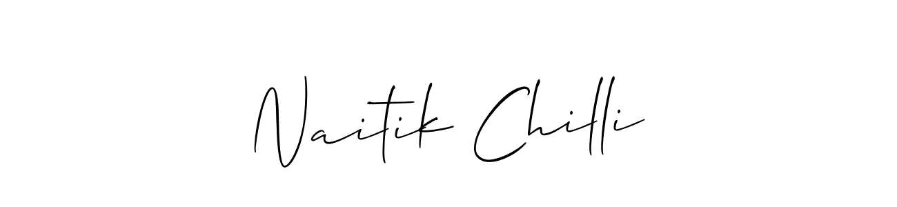 Make a beautiful signature design for name Naitik Chilli. With this signature (Allison_Script) style, you can create a handwritten signature for free. Naitik Chilli signature style 2 images and pictures png