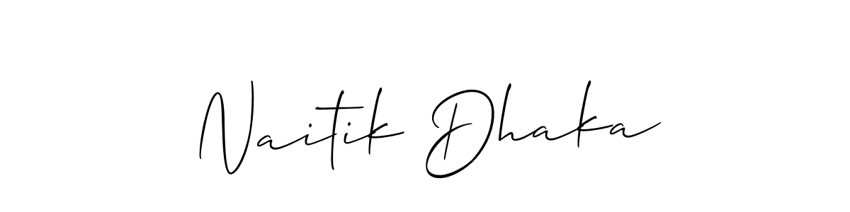 Allison_Script is a professional signature style that is perfect for those who want to add a touch of class to their signature. It is also a great choice for those who want to make their signature more unique. Get Naitik Dhaka name to fancy signature for free. Naitik Dhaka signature style 2 images and pictures png