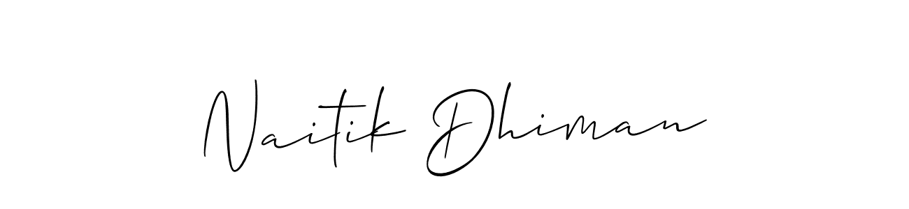 How to make Naitik Dhiman name signature. Use Allison_Script style for creating short signs online. This is the latest handwritten sign. Naitik Dhiman signature style 2 images and pictures png