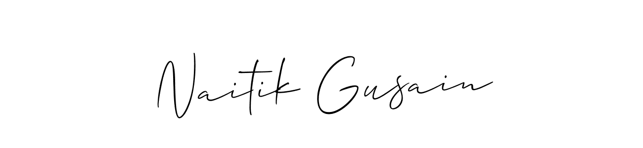 You should practise on your own different ways (Allison_Script) to write your name (Naitik Gusain) in signature. don't let someone else do it for you. Naitik Gusain signature style 2 images and pictures png