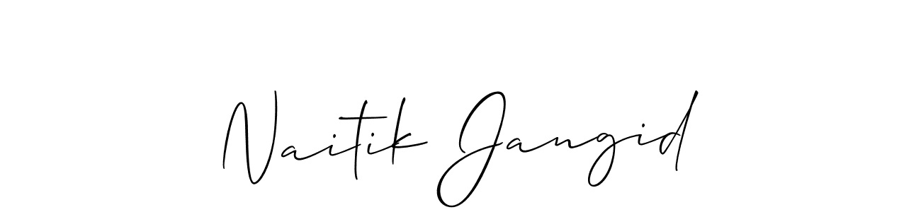 This is the best signature style for the Naitik Jangid name. Also you like these signature font (Allison_Script). Mix name signature. Naitik Jangid signature style 2 images and pictures png