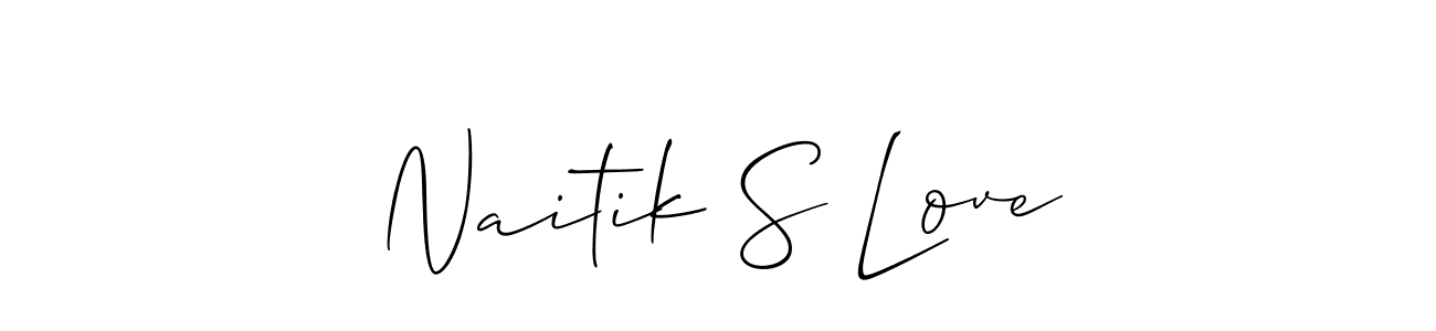 The best way (Allison_Script) to make a short signature is to pick only two or three words in your name. The name Naitik S Love include a total of six letters. For converting this name. Naitik S Love signature style 2 images and pictures png