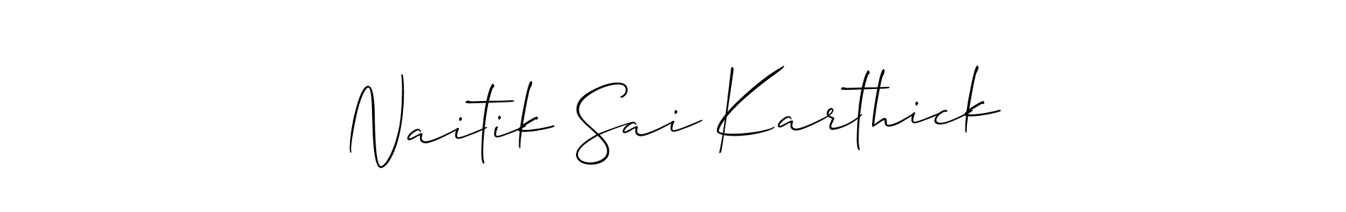 if you are searching for the best signature style for your name Naitik Sai Karthick. so please give up your signature search. here we have designed multiple signature styles  using Allison_Script. Naitik Sai Karthick signature style 2 images and pictures png