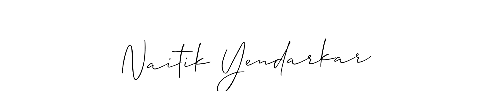 This is the best signature style for the Naitik Yendarkar name. Also you like these signature font (Allison_Script). Mix name signature. Naitik Yendarkar signature style 2 images and pictures png