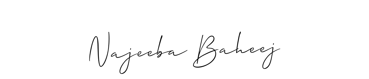 if you are searching for the best signature style for your name Najeeba Baheej. so please give up your signature search. here we have designed multiple signature styles  using Allison_Script. Najeeba Baheej signature style 2 images and pictures png