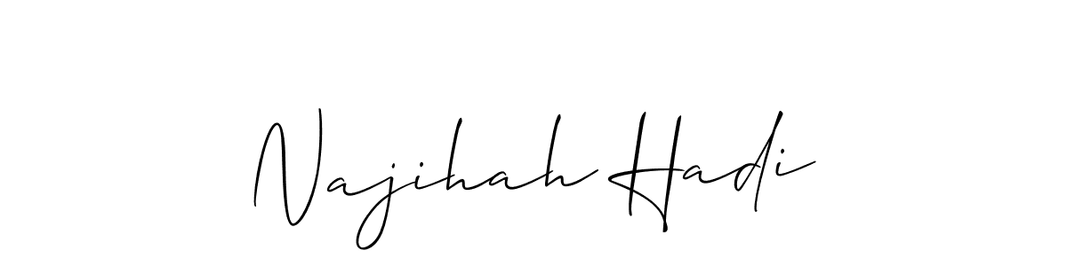 Also You can easily find your signature by using the search form. We will create Najihah Hadi name handwritten signature images for you free of cost using Allison_Script sign style. Najihah Hadi signature style 2 images and pictures png