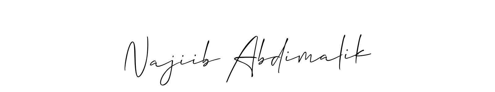The best way (Allison_Script) to make a short signature is to pick only two or three words in your name. The name Najiib Abdimalik include a total of six letters. For converting this name. Najiib Abdimalik signature style 2 images and pictures png