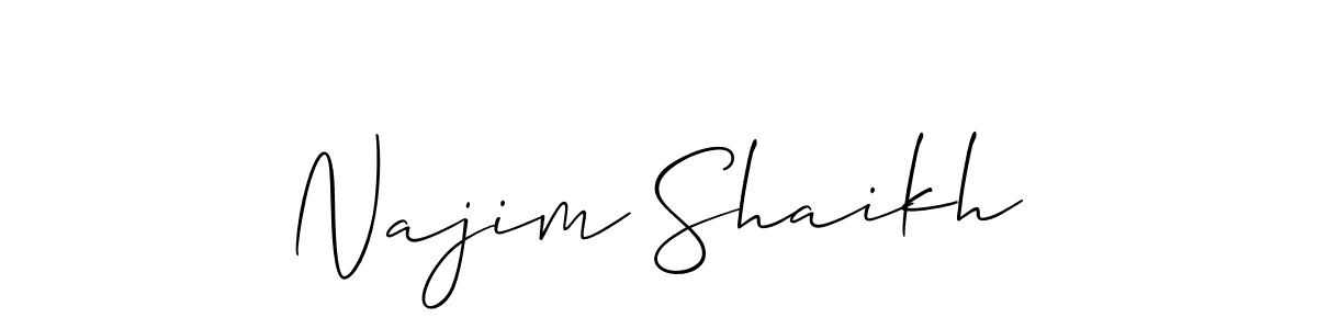 You should practise on your own different ways (Allison_Script) to write your name (Najim Shaikh) in signature. don't let someone else do it for you. Najim Shaikh signature style 2 images and pictures png