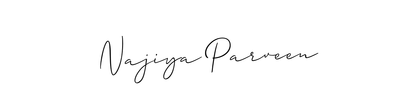 if you are searching for the best signature style for your name Najiya Parveen. so please give up your signature search. here we have designed multiple signature styles  using Allison_Script. Najiya Parveen signature style 2 images and pictures png