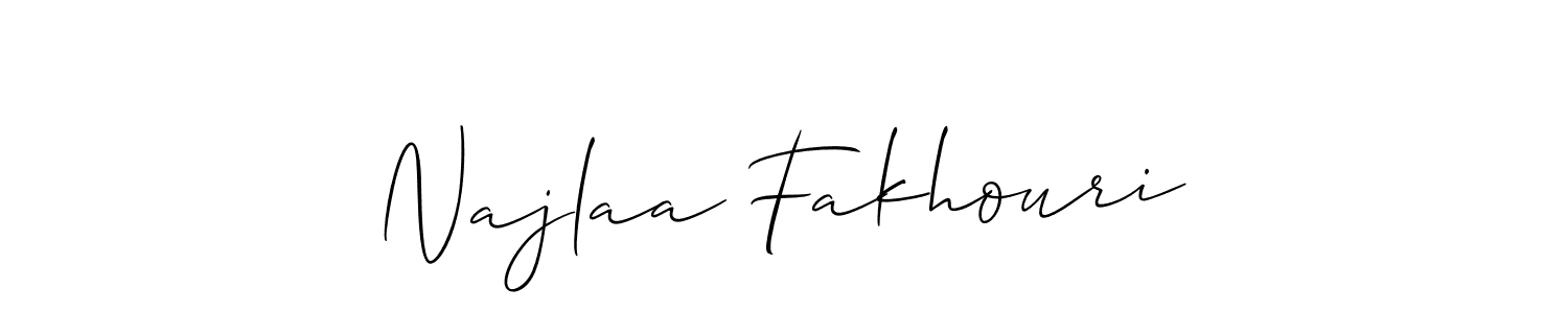 Make a short Najlaa Fakhouri signature style. Manage your documents anywhere anytime using Allison_Script. Create and add eSignatures, submit forms, share and send files easily. Najlaa Fakhouri signature style 2 images and pictures png