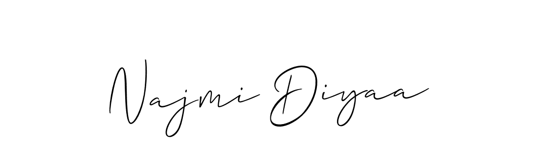 The best way (Allison_Script) to make a short signature is to pick only two or three words in your name. The name Najmi Diyaa include a total of six letters. For converting this name. Najmi Diyaa signature style 2 images and pictures png