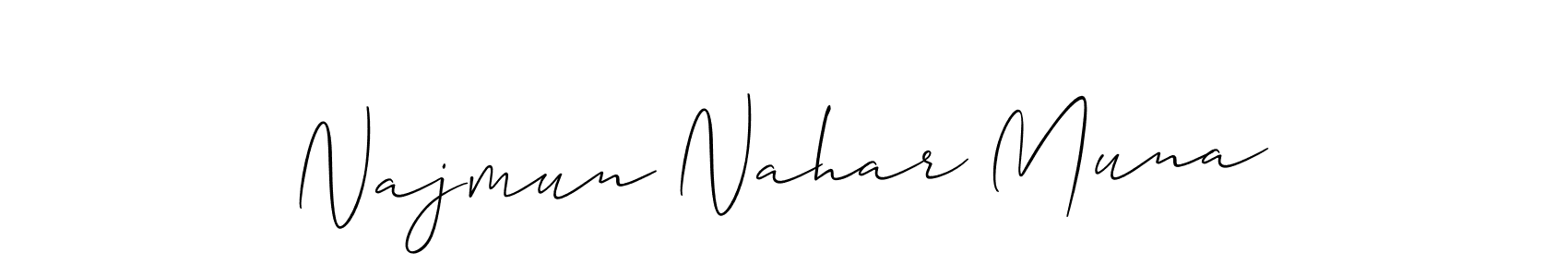 It looks lik you need a new signature style for name Najmun Nahar Muna. Design unique handwritten (Allison_Script) signature with our free signature maker in just a few clicks. Najmun Nahar Muna signature style 2 images and pictures png