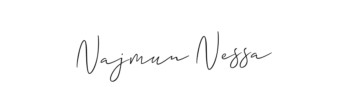 Make a short Najmun Nessa signature style. Manage your documents anywhere anytime using Allison_Script. Create and add eSignatures, submit forms, share and send files easily. Najmun Nessa signature style 2 images and pictures png