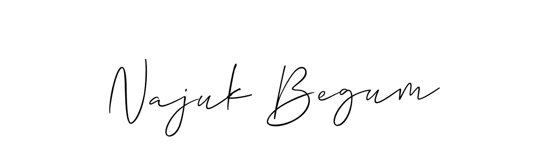 The best way (Allison_Script) to make a short signature is to pick only two or three words in your name. The name Najuk Begum include a total of six letters. For converting this name. Najuk Begum signature style 2 images and pictures png