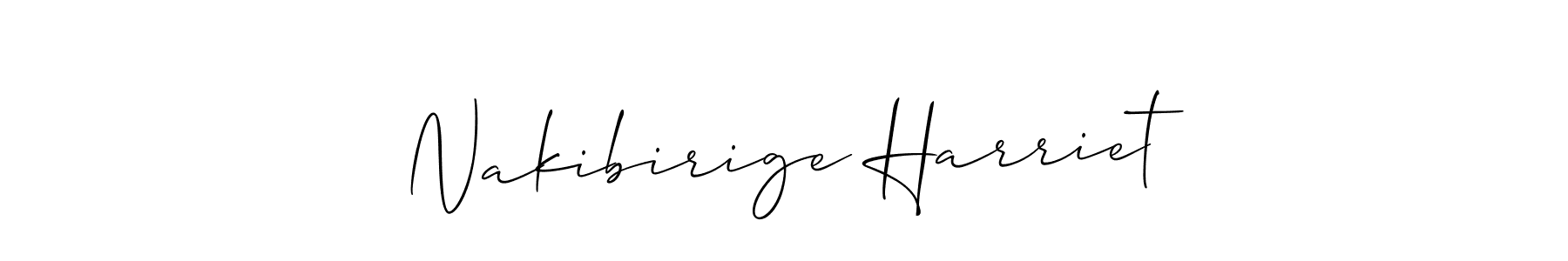 The best way (Allison_Script) to make a short signature is to pick only two or three words in your name. The name Nakibirige Harriet include a total of six letters. For converting this name. Nakibirige Harriet signature style 2 images and pictures png
