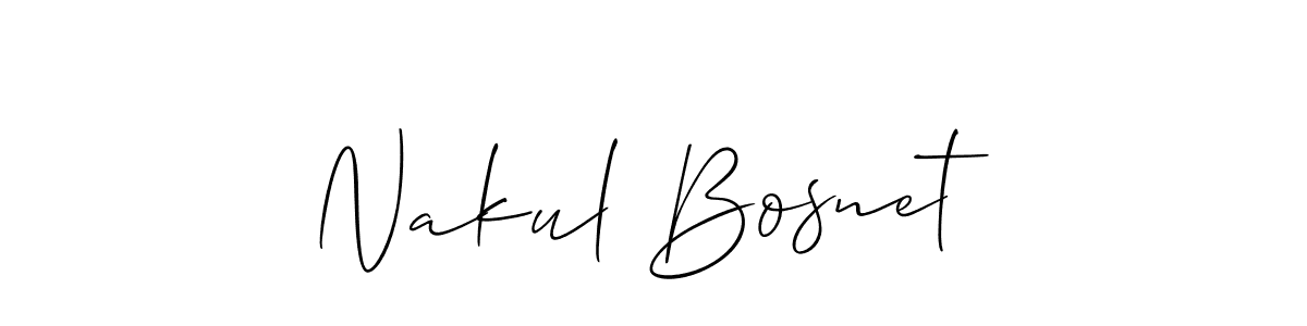 How to make Nakul Bosnet name signature. Use Allison_Script style for creating short signs online. This is the latest handwritten sign. Nakul Bosnet signature style 2 images and pictures png