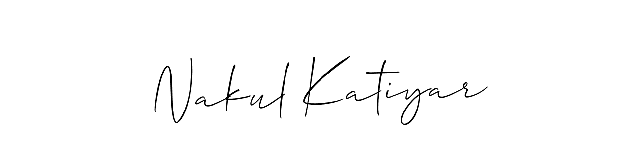 How to make Nakul Katiyar name signature. Use Allison_Script style for creating short signs online. This is the latest handwritten sign. Nakul Katiyar signature style 2 images and pictures png