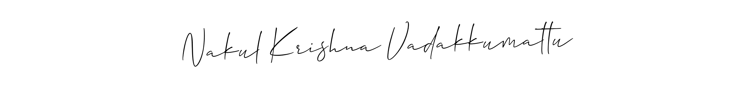 The best way (Allison_Script) to make a short signature is to pick only two or three words in your name. The name Nakul Krishna Vadakkumattu include a total of six letters. For converting this name. Nakul Krishna Vadakkumattu signature style 2 images and pictures png