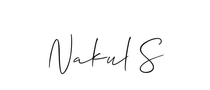 It looks lik you need a new signature style for name Nakul S. Design unique handwritten (Allison_Script) signature with our free signature maker in just a few clicks. Nakul S signature style 2 images and pictures png