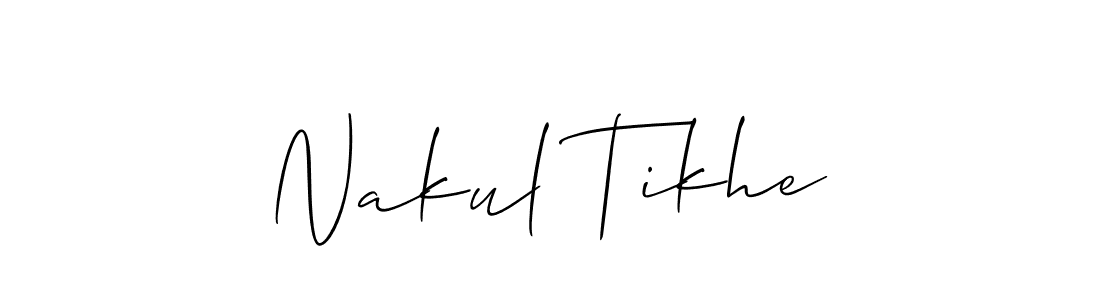 if you are searching for the best signature style for your name Nakul Tikhe. so please give up your signature search. here we have designed multiple signature styles  using Allison_Script. Nakul Tikhe signature style 2 images and pictures png