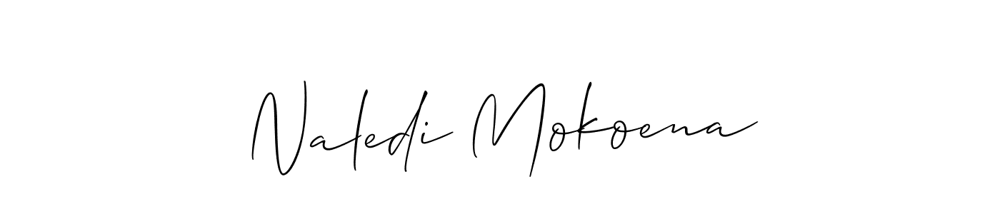 Allison_Script is a professional signature style that is perfect for those who want to add a touch of class to their signature. It is also a great choice for those who want to make their signature more unique. Get Naledi Mokoena name to fancy signature for free. Naledi Mokoena signature style 2 images and pictures png