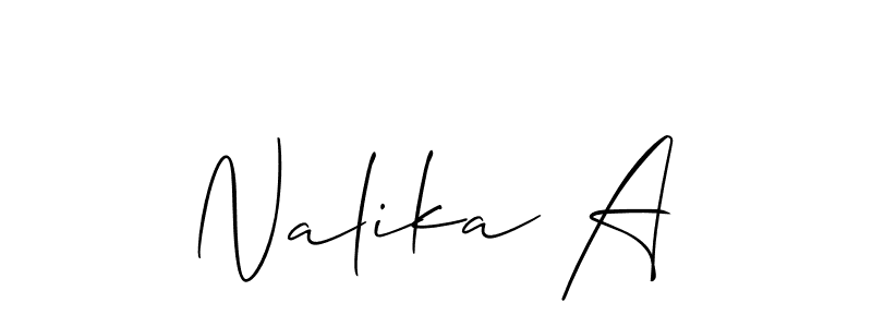 Design your own signature with our free online signature maker. With this signature software, you can create a handwritten (Allison_Script) signature for name Nalika A. Nalika A signature style 2 images and pictures png