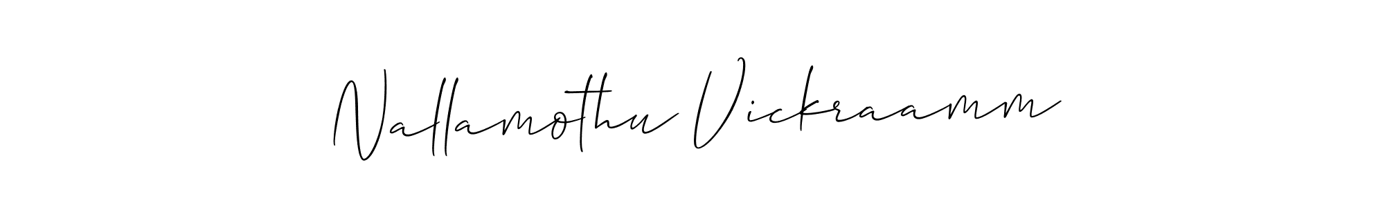 This is the best signature style for the Nallamothu Vickraamm name. Also you like these signature font (Allison_Script). Mix name signature. Nallamothu Vickraamm signature style 2 images and pictures png