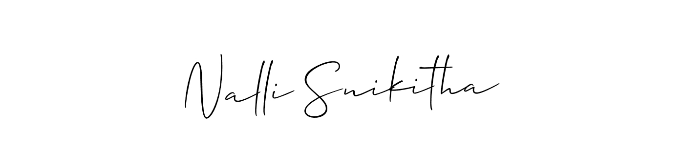 The best way (Allison_Script) to make a short signature is to pick only two or three words in your name. The name Nalli Snikitha include a total of six letters. For converting this name. Nalli Snikitha signature style 2 images and pictures png