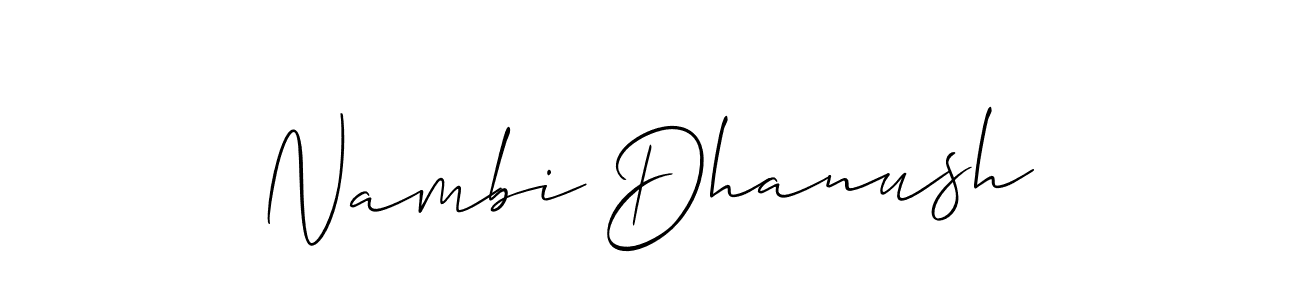 Similarly Allison_Script is the best handwritten signature design. Signature creator online .You can use it as an online autograph creator for name Nambi Dhanush. Nambi Dhanush signature style 2 images and pictures png