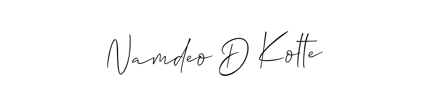 Make a short Namdeo D Kolte signature style. Manage your documents anywhere anytime using Allison_Script. Create and add eSignatures, submit forms, share and send files easily. Namdeo D Kolte signature style 2 images and pictures png