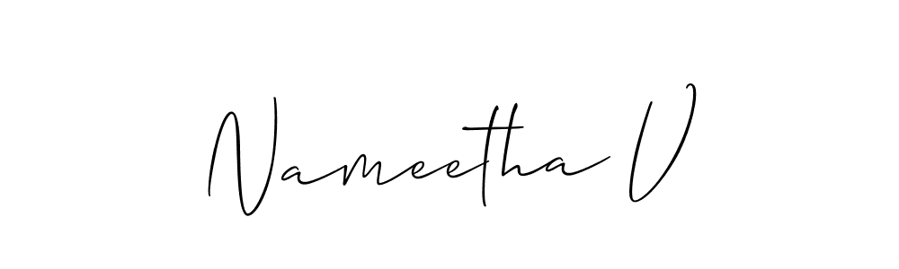 You should practise on your own different ways (Allison_Script) to write your name (Nameetha V) in signature. don't let someone else do it for you. Nameetha V signature style 2 images and pictures png