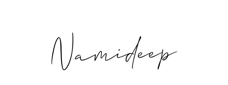 Use a signature maker to create a handwritten signature online. With this signature software, you can design (Allison_Script) your own signature for name Namideep. Namideep signature style 2 images and pictures png