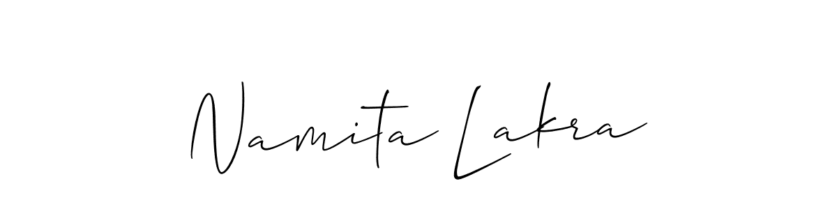 Allison_Script is a professional signature style that is perfect for those who want to add a touch of class to their signature. It is also a great choice for those who want to make their signature more unique. Get Namita Lakra name to fancy signature for free. Namita Lakra signature style 2 images and pictures png