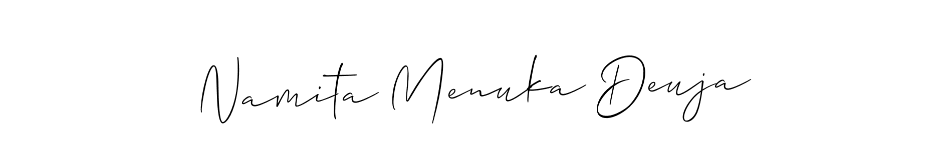 You should practise on your own different ways (Allison_Script) to write your name (Namita Menuka Deuja) in signature. don't let someone else do it for you. Namita Menuka Deuja signature style 2 images and pictures png