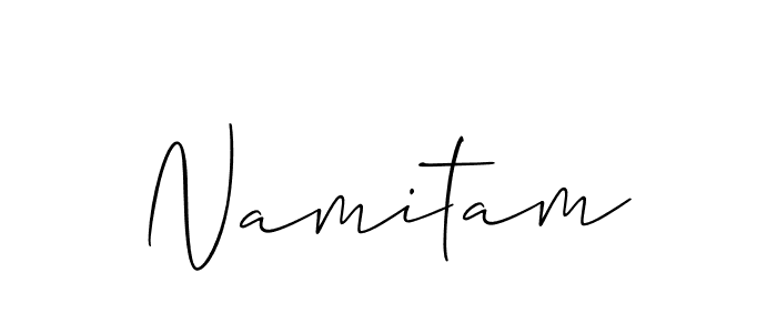 The best way (Allison_Script) to make a short signature is to pick only two or three words in your name. The name Namitam include a total of six letters. For converting this name. Namitam signature style 2 images and pictures png