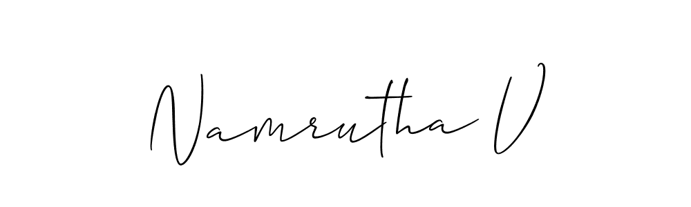 Design your own signature with our free online signature maker. With this signature software, you can create a handwritten (Allison_Script) signature for name Namrutha V. Namrutha V signature style 2 images and pictures png