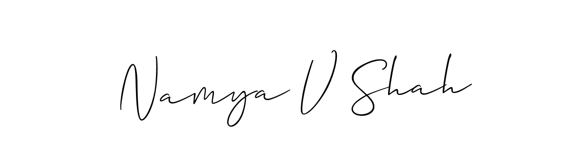 How to make Namya V Shah name signature. Use Allison_Script style for creating short signs online. This is the latest handwritten sign. Namya V Shah signature style 2 images and pictures png