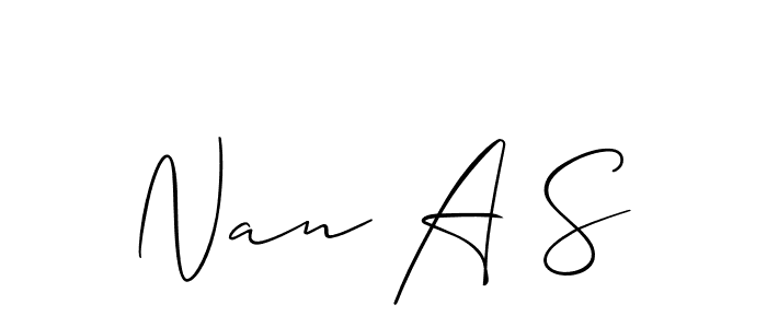 The best way (Allison_Script) to make a short signature is to pick only two or three words in your name. The name Nan A S include a total of six letters. For converting this name. Nan A S signature style 2 images and pictures png