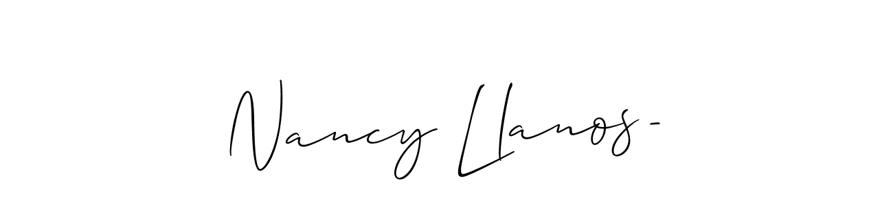 Make a beautiful signature design for name Nancy Llanos-. With this signature (Allison_Script) style, you can create a handwritten signature for free. Nancy Llanos- signature style 2 images and pictures png