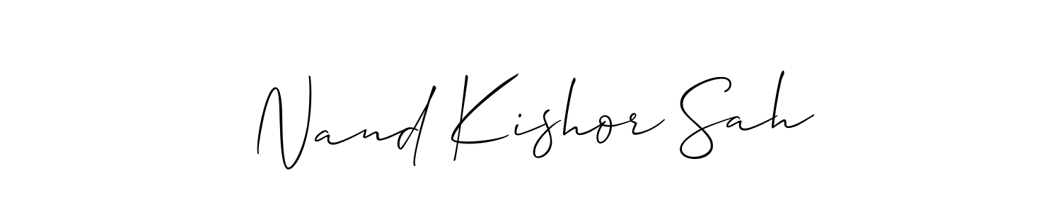 Allison_Script is a professional signature style that is perfect for those who want to add a touch of class to their signature. It is also a great choice for those who want to make their signature more unique. Get Nand Kishor Sah name to fancy signature for free. Nand Kishor Sah signature style 2 images and pictures png