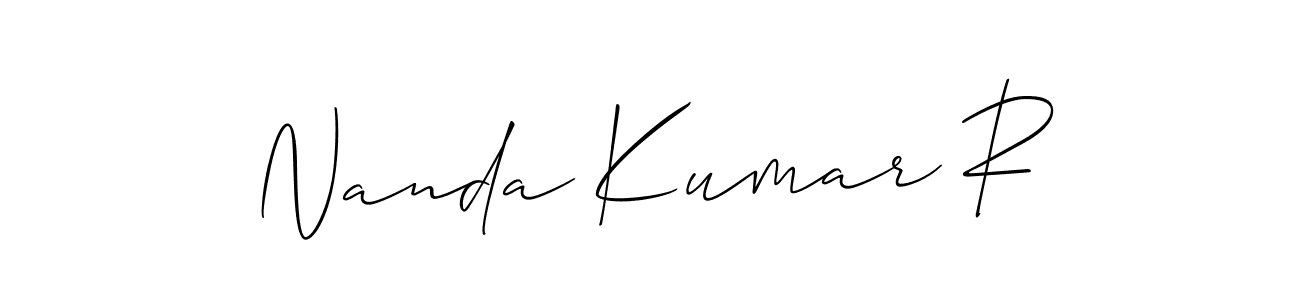 The best way (Allison_Script) to make a short signature is to pick only two or three words in your name. The name Nanda Kumar R include a total of six letters. For converting this name. Nanda Kumar R signature style 2 images and pictures png