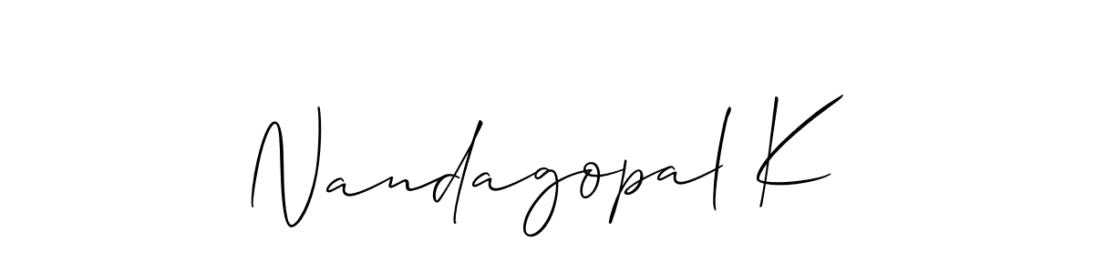 How to make Nandagopal K name signature. Use Allison_Script style for creating short signs online. This is the latest handwritten sign. Nandagopal K signature style 2 images and pictures png