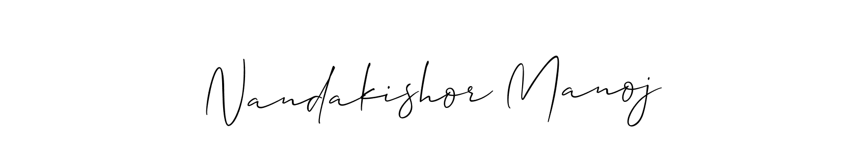 Use a signature maker to create a handwritten signature online. With this signature software, you can design (Allison_Script) your own signature for name Nandakishor Manoj. Nandakishor Manoj signature style 2 images and pictures png
