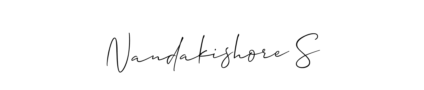 How to make Nandakishore S name signature. Use Allison_Script style for creating short signs online. This is the latest handwritten sign. Nandakishore S signature style 2 images and pictures png