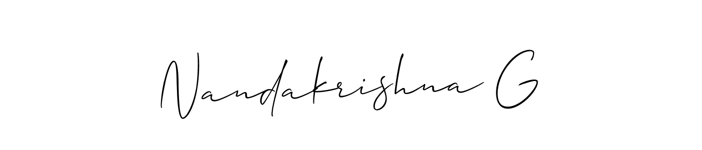 Nandakrishna G stylish signature style. Best Handwritten Sign (Allison_Script) for my name. Handwritten Signature Collection Ideas for my name Nandakrishna G. Nandakrishna G signature style 2 images and pictures png
