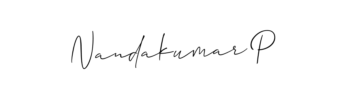 It looks lik you need a new signature style for name Nandakumar P. Design unique handwritten (Allison_Script) signature with our free signature maker in just a few clicks. Nandakumar P signature style 2 images and pictures png